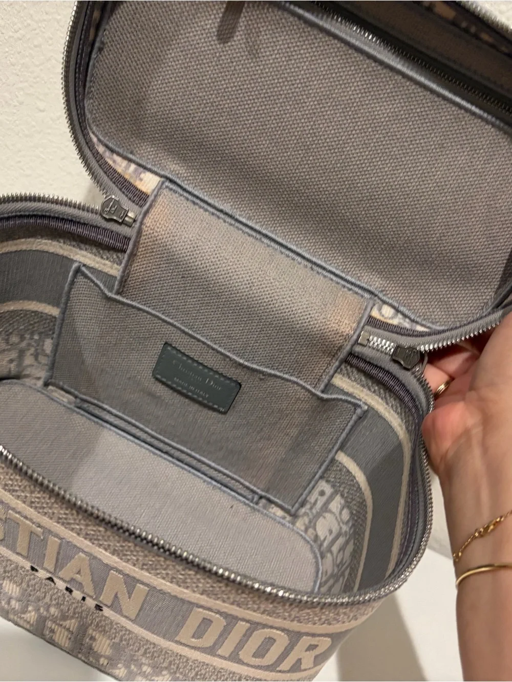 Dior Taupe & Gray Christian Dior Canvas Toiletry Case